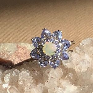 FIRE OPAL & TANZANITE 925 STERLING SILVER RING, SIZE 8.5
